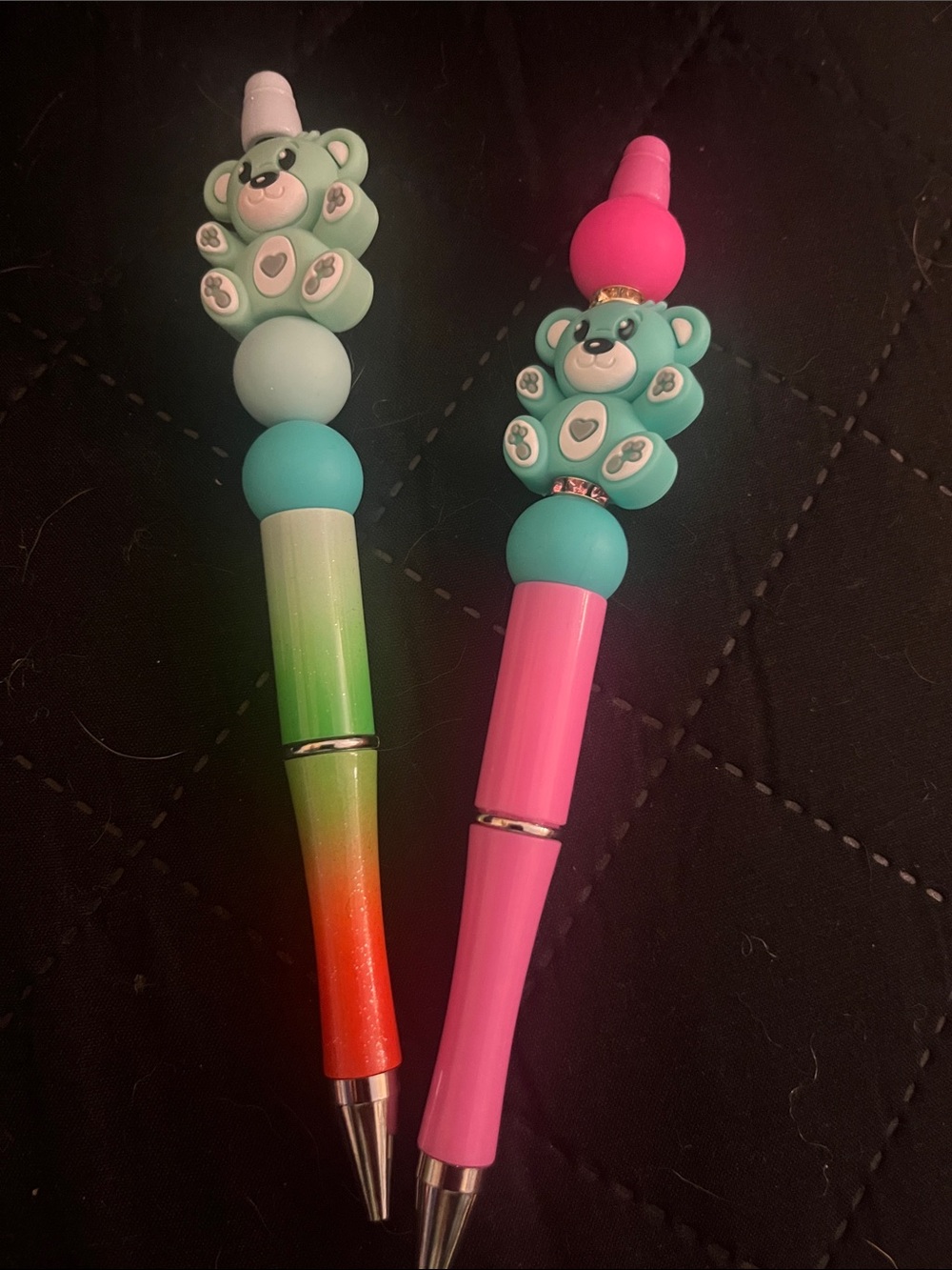 Cute Bear Beaded Colorful Pen Set - Pink and Green Adorable gift idea teacher 38